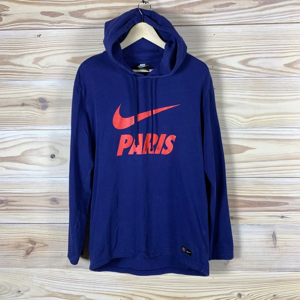 Nike Paris Saint-Germain Hoodie Mens Large Blue Orange PSG‎ Soccer T-Shirt